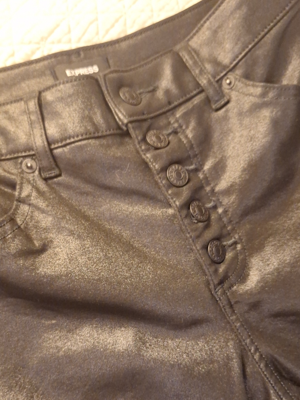 Express High-Rise Shimmer Button-Fly Jeans — Black sz 6 reg length